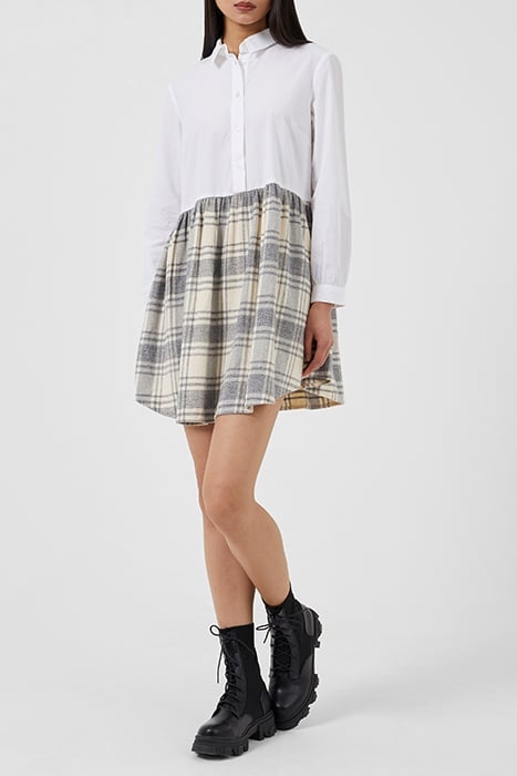 ARLA FLANNEL LS SHIRT DRESS WHITE 1