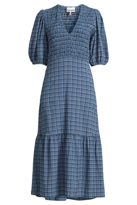 STRETCH SEERSUCKER SMOCK DRESS MINI CHECK GRANADA SKY 3