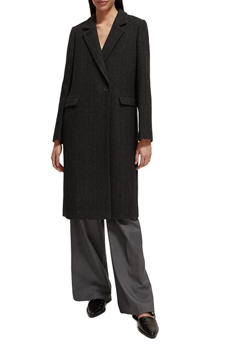 CLASSIC WOOL BLEND TAILORED COAT BLACK HERRINGBONE 1