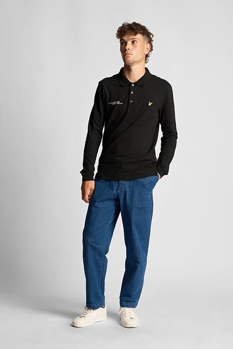 CO-ORDINATE PRINT LONG SLEEVE POLO JET BLACK 3