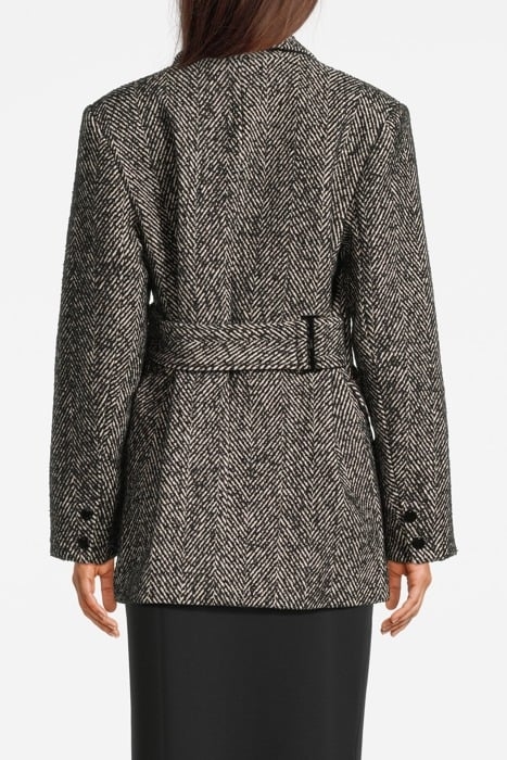 HERRINGBONE WOOL BELT BLAZER BLACK 2