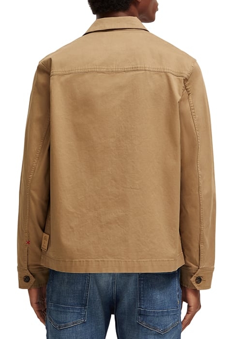 BEAD-TRIMMED TWILL WORKER JACKET TAUPE 2