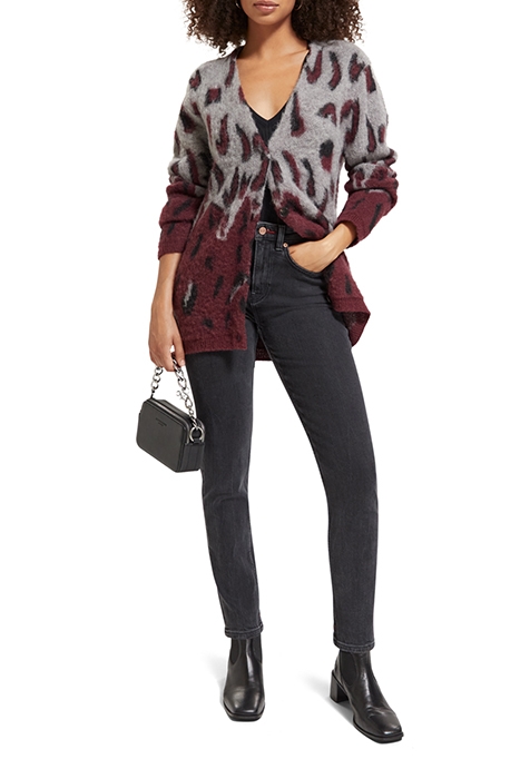 BRUSHED ANIMAL JACQUARD CARDIGAN BORDEAUX 3