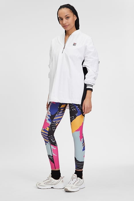 HALF ZIP CRINKLE NYLON TOP WITH CONTRAST INSERTS WHITE/BLACK 3