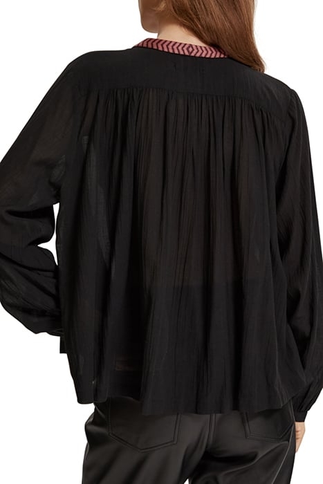 SHIRT WITH GATHERING AND EMBROIDERY DETAIL EVENING BLACK 2