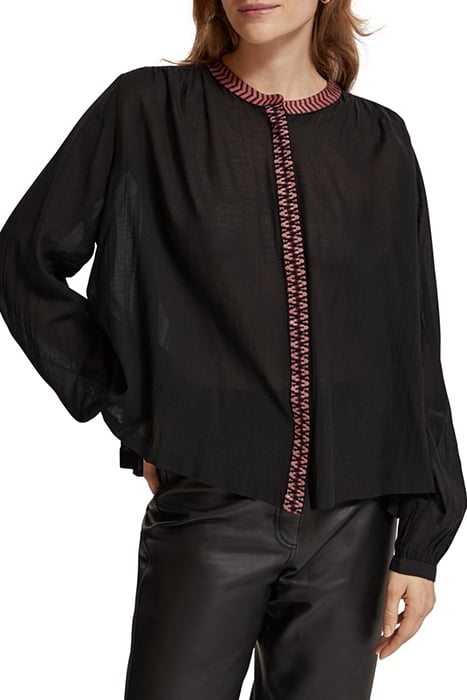 SHIRT WITH GATHERING AND EMBROIDERY DETAIL EVENING BLACK 1