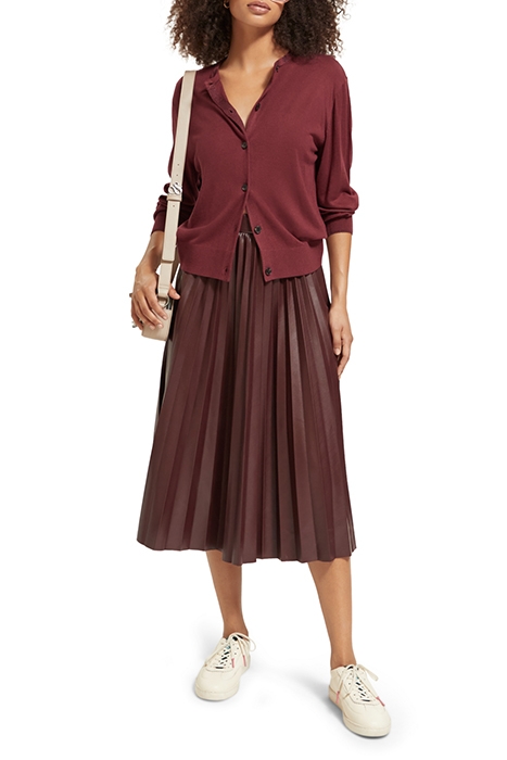 FAUX LEATHER PLEATED HIGH RISE MIDI SKIRT BORDEAUX 3