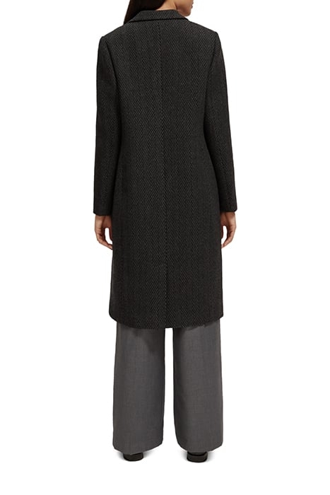 CLASSIC WOOL BLEND TAILORED COAT BLACK HERRINGBONE 2