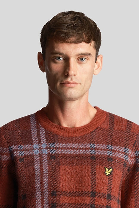 CHECK CREW NECK KNIT BURGUNDY GLADE 5