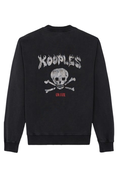 SWEAT COL ROND SKULL FLAMES BLACK WASHED 6