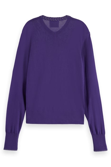 JACQUARD TRIM CREW NECK CARDIGAN AUBERGINE 2