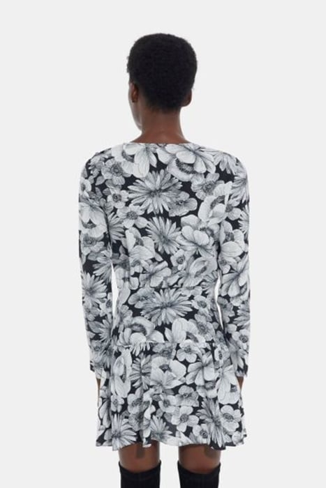 ROBE COURTE MANCHES LONGUES ROMANTIC GARDEN BLACK WHITE 2