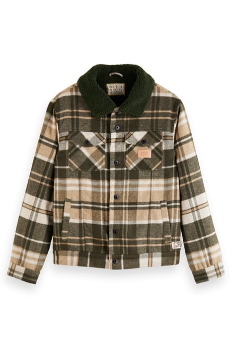 TEDDY-TRIMMED CHECKED TRUCKER JACKET FIELD GREEN CHECK 4
