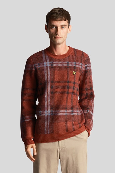 CHECK CREW NECK KNIT BURGUNDY GLADE 1