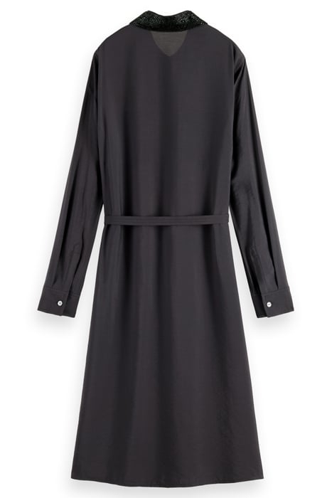 BEADED COLLAR MIDI SHIRT DRESS EVENING BLACK 5