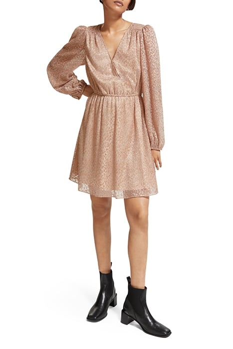 BALLOON SLEEVE MINI DRESS METALLIC ROSE 1