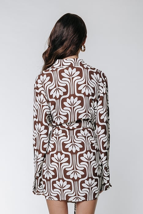 METTE RETRO FLOWER KNOTTED SHIRT DRESS BROWN 2