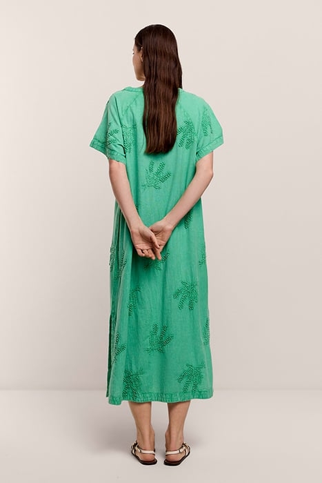 DRESS WASHED COTTON HAND EMBROIDERY GREENS 2