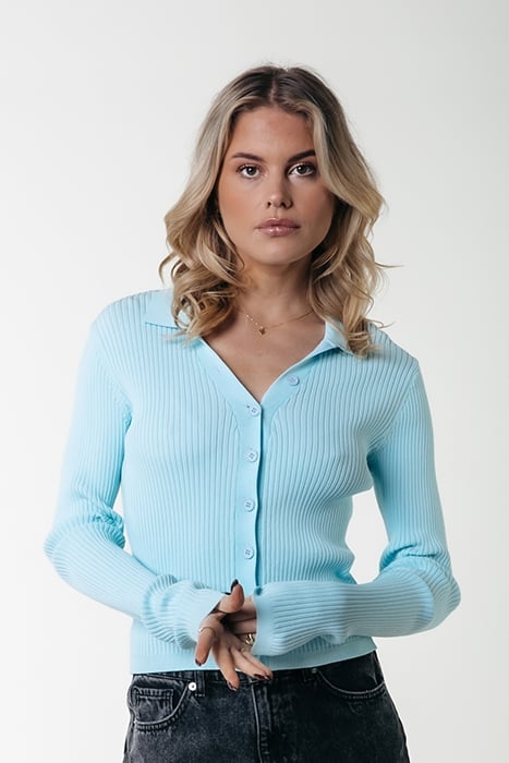 NORI FINE KNIT CROPPED LONGSLEEVE POLO LIGHT OCEAN BLUE 1