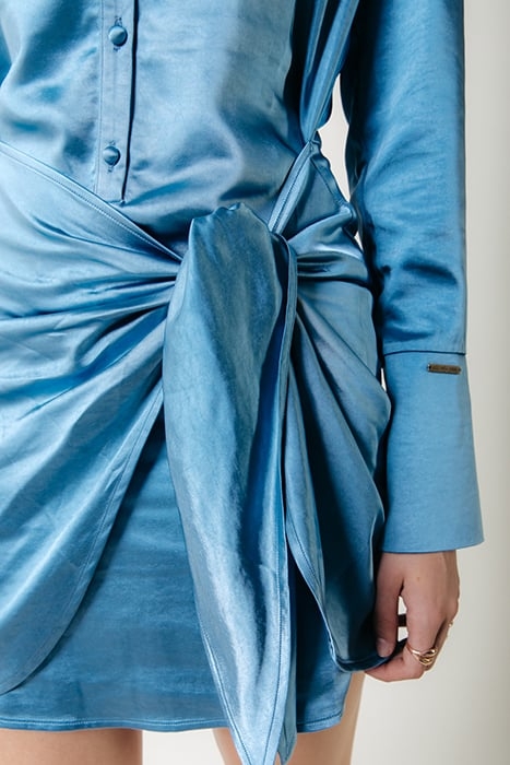 METTE SATIN WRAP DRESS LS DARK PETROL 5