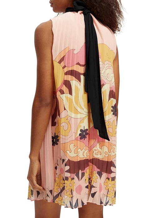 BOW PLEATED RECYCLED POLYESTER MINI DRESS BLUSH PEACH 2