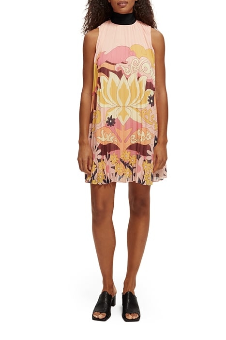 BOW PLEATED RECYCLED POLYESTER MINI DRESS BLUSH PEACH 3