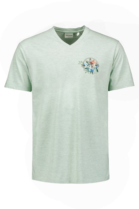T-SHIRT V-NECK MELANGE GARMENT DYED PLACED PRINT MINT 4
