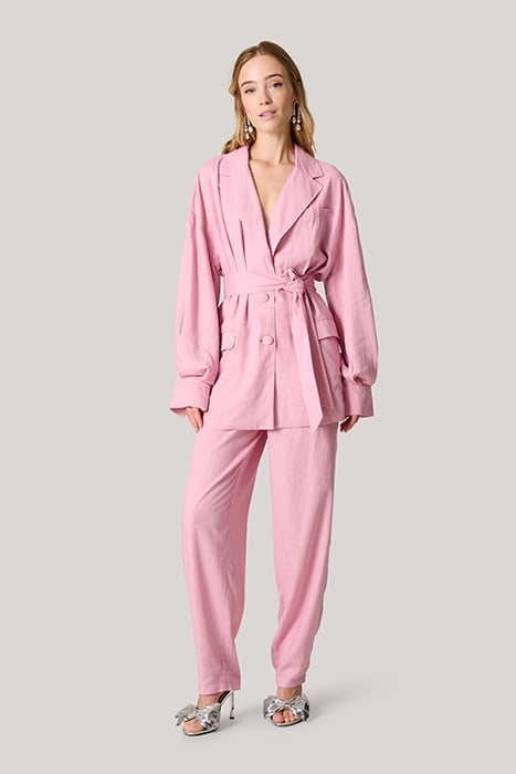 LA-SBLINEN BELTED BLAZER PINK 2