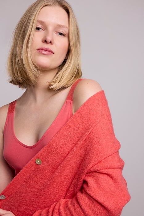 CARDIGAN SPRING WOOL ELASTANE BLEND KNIT BRIGHT CORAL 5