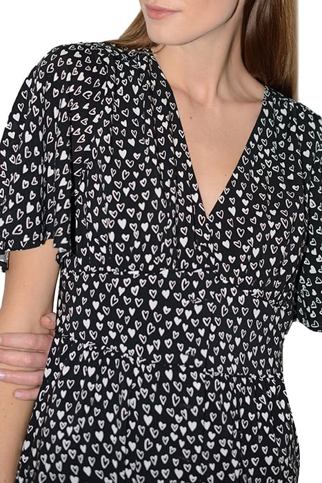 HEART PRINT SS V NK MIDI DRS BLACK 3