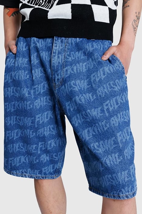 FUCKING AWESOME – BAGGY PLEATED DENIM LASER STAMP SHORTS BLU 4