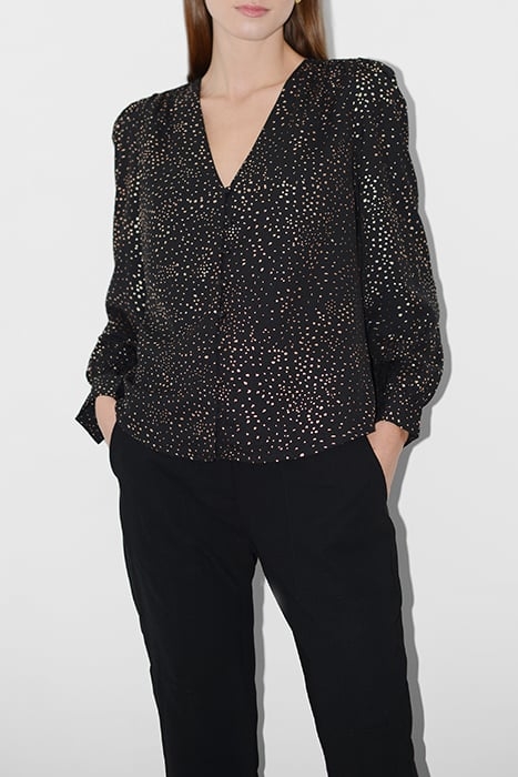 SPECKLE FOIL LS V NK BLOUSE BLACK 1