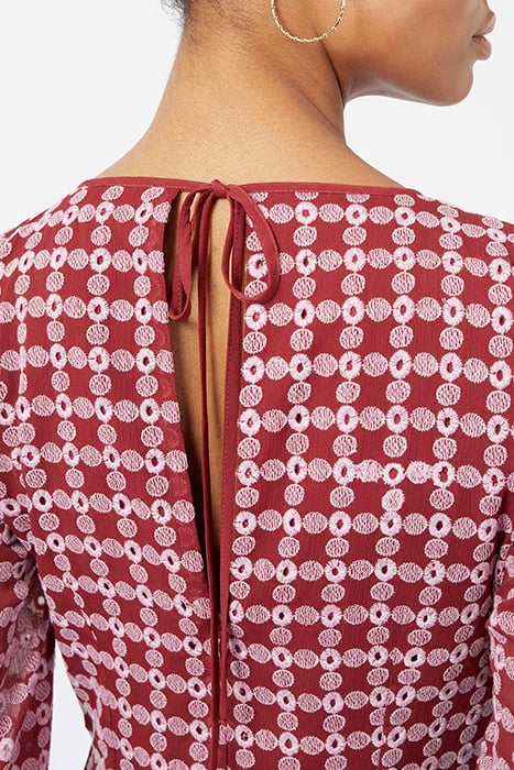 GEOMETRIC EMBR LS MAXI DRESS RED 4