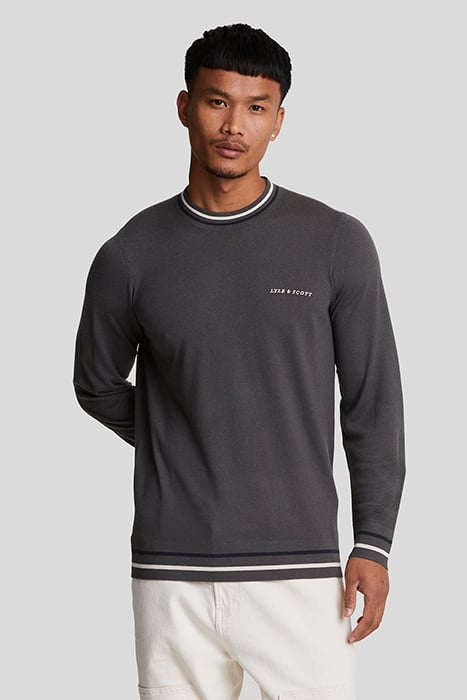 EMBROIDERED TIPPED CREW NECK JUMPER GUNMETAL 1