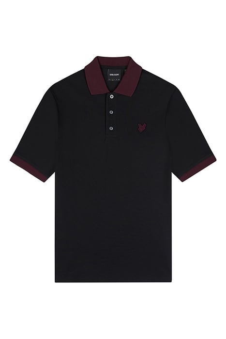TONAL RINGER POLO SHIRT JET BLACK/ BURGUNDY 4