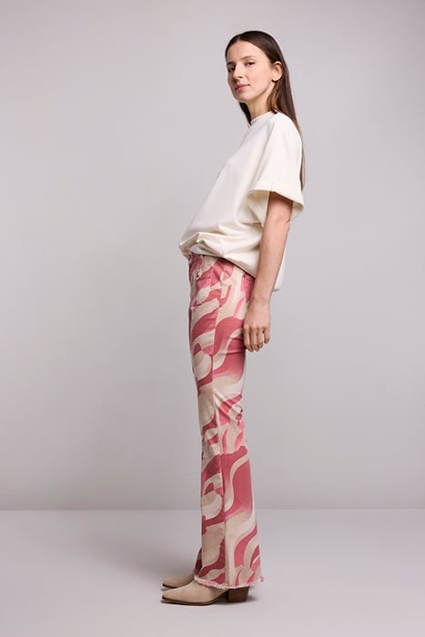 FLARED PANTS FANCY PRINTED TWILL BRIGHT CORAL 5