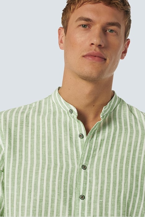 SHIRT GRANDDAD STRIPE WITH LINEN GREEN 6
