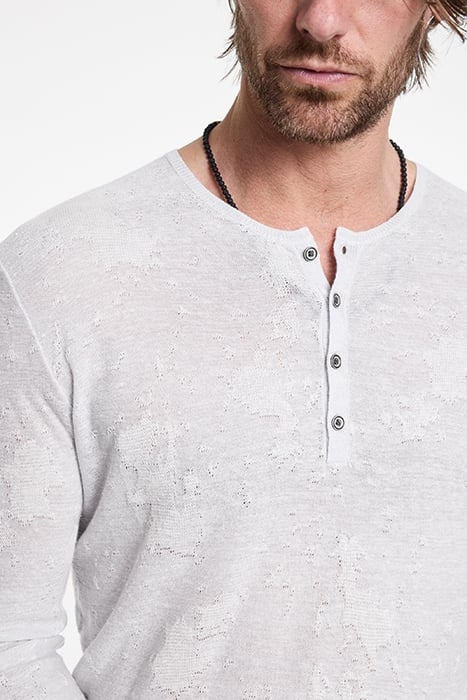 AGUSTIN REGULAR FIT LS HENLEY WITH DISTR LT GREY HTHR 3