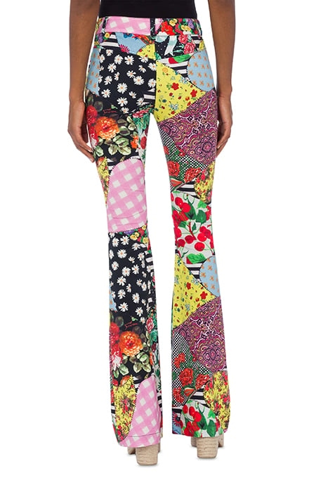PATCHWORK PRINT FLARE TROUSERS MULTICOLOR 2