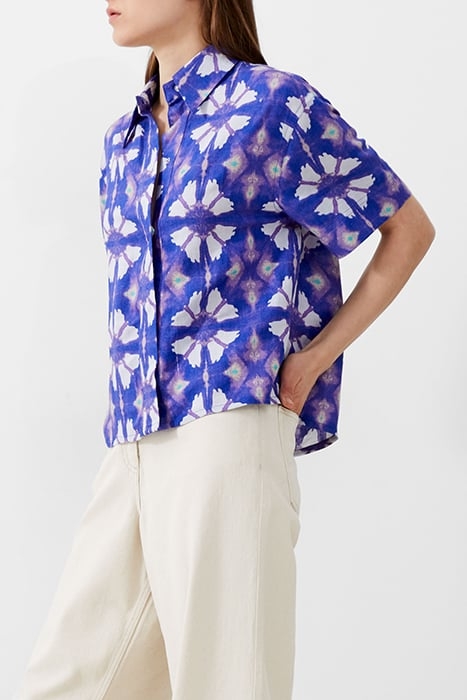 FRENCH CONNECTION DORY BIRDIE LINEN SHORT SLV SH SHIRT ROYAL 4