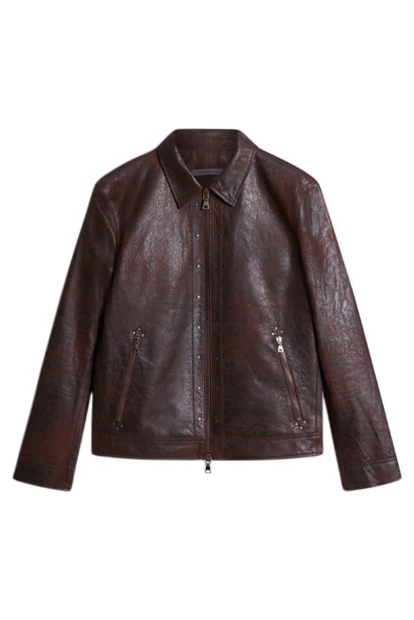 ZIP POCKET LEATHER CARGO JACKET SEPIA 2