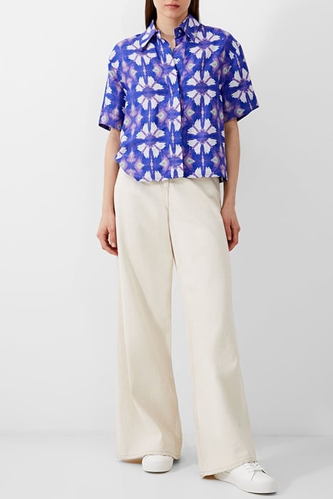 FRENCH CONNECTION DORY BIRDIE LINEN SHORT SLV SH SHIRT ROYAL 1