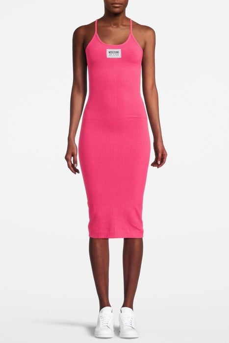 LOGO PATCH RIBBED COTTON DRESS PINK 1