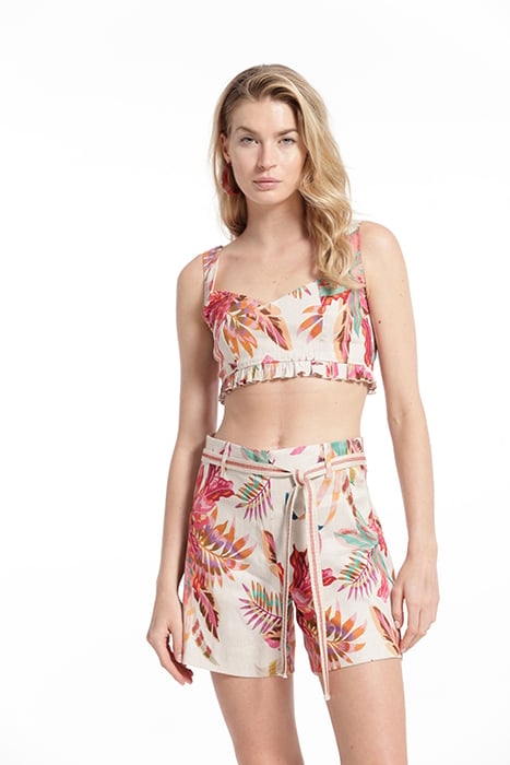 PRINTED STRECH LINEN UGAR TROUSERS PINK MULTICOLOR 1