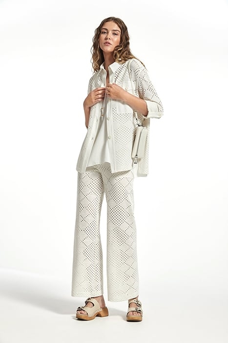 CROCHET EFFECT KNIT BIBER OVERSHIRT ECRU 3