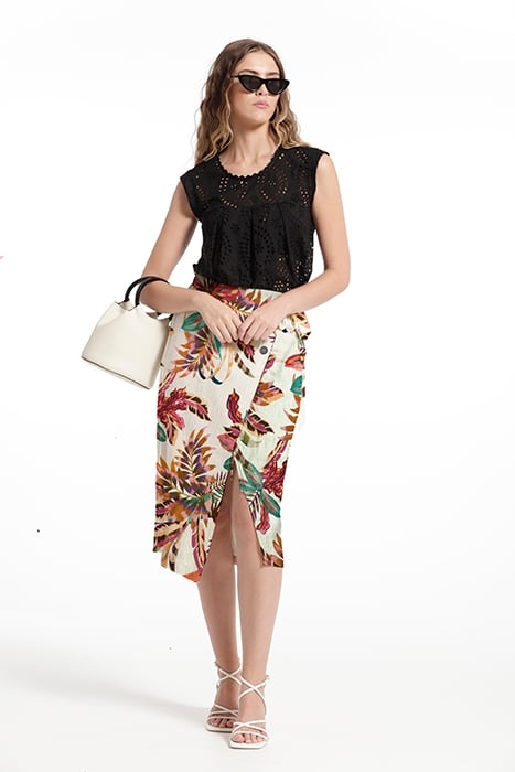 PRINTED STRECH LINEN BAKU SKIRT PINK MULTICOLOR 1