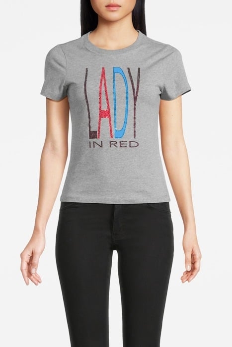 SLIM FIT T-SHIRT WITH PRINT "LADY" ORGANIC PEBBLE GREY 1