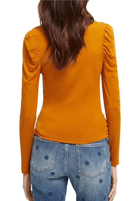 GATHERED FRONT LONG SLEEVED TOP CINNAMON SPICE 2