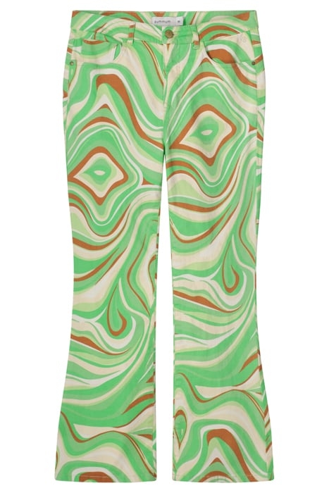 CROPPED FLARED PANTS SWIRL PRINT STRETCH TWILL ISLAND GREEN 3