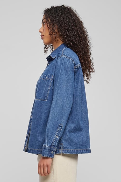 LADIES OVERSIZED DENIM SHIRT MID INDIGO WASHED 6
